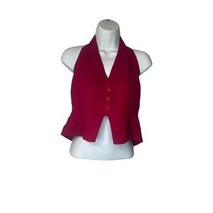 Mooloola Berry Safy Vanessa Vest Halter Neck Peplum Top Red Size 14 NEW